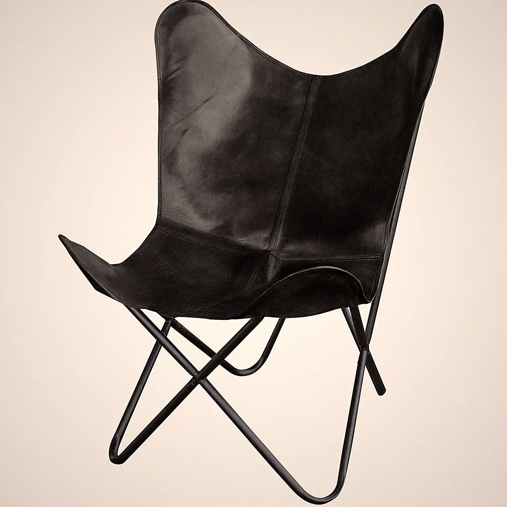 Handmade Genuine Leather Butterfly Chair Vintage Folding Lounge Chair