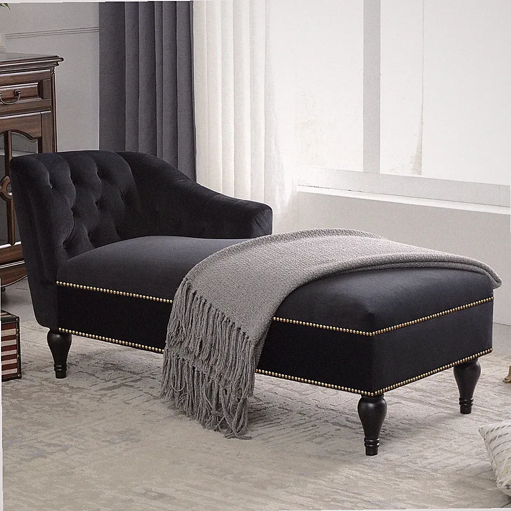 Modern Velvet Chaise Lounge Upholstered Chair Recliner with Arms Wood Legs Gifts