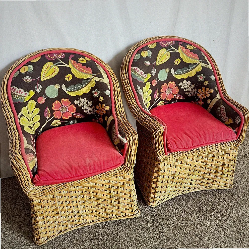 Vintage Boho Chic Wicker Lounge Chairs - A Pair